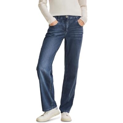 Cecil breda ben jeans med ränder, Tvätta i mitten av blå, 30W / 32L Cecil breda ben jeans med ränder, Tvätta i mitten av blå, 30W / 32L