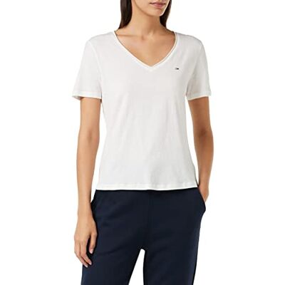 Tommy Hilfiger Tommy Jeans Tjw Slim Jersey V-ringad T-shirt för kvinnor, Vitt, XS Tommy Hilfiger Tommy Jeans Tjw Slim Jersey V-ringad T-shirt för kvinnor, Vitt, XS