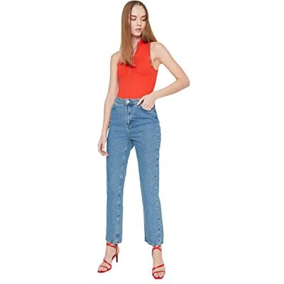 Trendyol Kvinnors blå hög midja lång narrow raka jeans, 36 Trendyol Kvinnors blå hög midja lång narrow raka jeans, 36