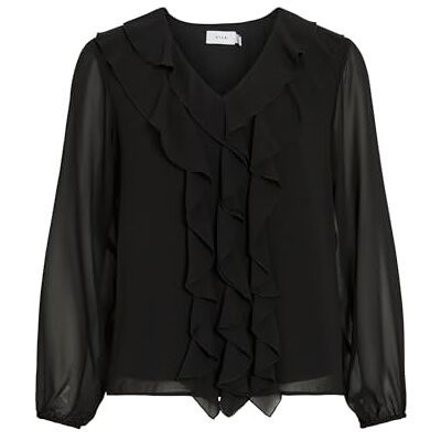 Vila Viane L/S V-hals frill top – Noos, svart, 34 Vila Viane L/S V-hals frill top – Noos, svart, 34