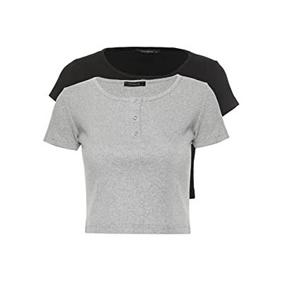 Trendyol Kvinnors svartgrå bult detaljerad flyillat 2-pack stickad blus blus, extra liten Trendyol Kvinnors svartgrå bult detaljerad flyillat 2-pack stickad blus blus, extra liten