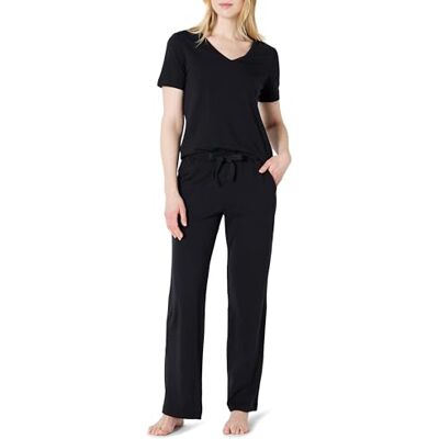 Amazon Essentials Dam mjuk bomullsblandning kortärmad t-shirt och byxa nattkläder set, Svart, L Amazon Essentials Dam mjuk bomullsblandning kortärmad t-shirt och byxa nattkläder set, Svart, L