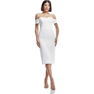 Dress the Population , Bailey Off The Shoulder Sweetheart bodycon, midi-mantel klänning, dam, Benvit, XXL Dress the Population , Bailey Off The Shoulder Sweetheart bodycon, midi-mantel klänning, dam, Benvit, XXL