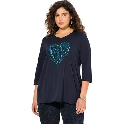 Ulla Popken damer stora storlekar plus size skjorta, hjärtmotiv, A-linje, V-hals, långärmad, marinblå, 46-48 Ulla Popken damer stora storlekar plus size skjorta, hjärtmotiv, A-linje, V-hals, långärmad, marinblå, 46-48