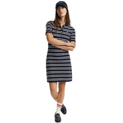 GANT STRIPE SKÖLD SS PIKÉTRESS, Kvällsblå, XS GANT STRIPE SKÖLD SS PIKÉTRESS, Kvällsblå, XS