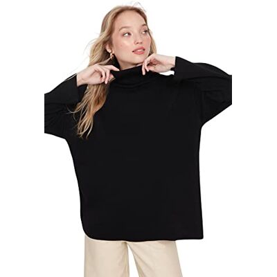 Trendyol Dam polokrage enkel överdimensionerad tröja sweatshirt, svart, S, Svart Trendyol Dam polokrage enkel överdimensionerad tröja sweatshirt, svart, S, Svart