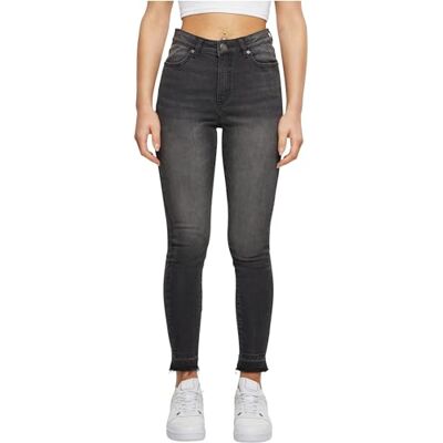 Urban Classics Dam skinny hög midja öppen hem jeans byxor, Svart tvättad, 34 SE Urban Classics Dam skinny hög midja öppen hem jeans byxor, Svart tvättad, 34 SE