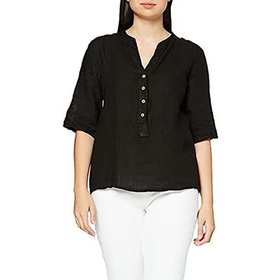 Bonateks , blus med knäppt midja med spetsinsats och långa påsydda ärmar, 100% linne, storlek: 40, amerikansk storlek: XL, toppar, svart – tillverkad i Italien, svart, 40 Bonateks , blus med knäppt midja med spetsinsats och långa påsydda ärmar, 100% linne, storlek: 40, amerikansk storlek: XL, toppar, svart – tillverkad i Italien, svart, 40