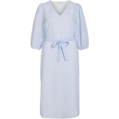 Vila Vicoralina randig V-hals 3/4 dress/L, Snövit, 42 Vila Vicoralina randig V-hals 3/4 dress/L, Snövit, 42