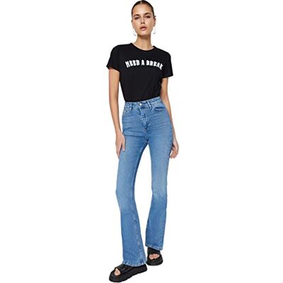 Trendyol dam rak fackla hög midja jeans, blå, 34 SE Trendyol dam rak fackla hög midja jeans, blå, 34 SE
