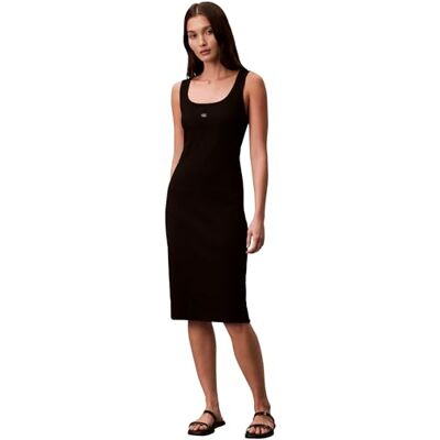 Calvin kvinnors Sl Baby Rib vävd etikett fyrkantig N LV047F257G klänningar, svart, XL Calvin kvinnors Sl Baby Rib vävd etikett fyrkantig N LV047F257G klänningar, svart, XL