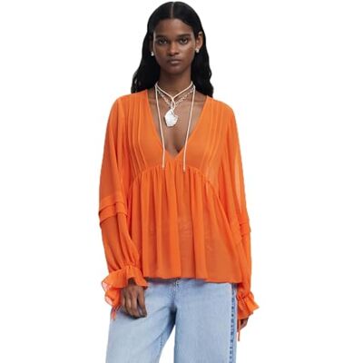 Desigual Blus_Moiras T-shirt för kvinnor, Orange, L Desigual Blus_Moiras T-shirt för kvinnor, Orange, L