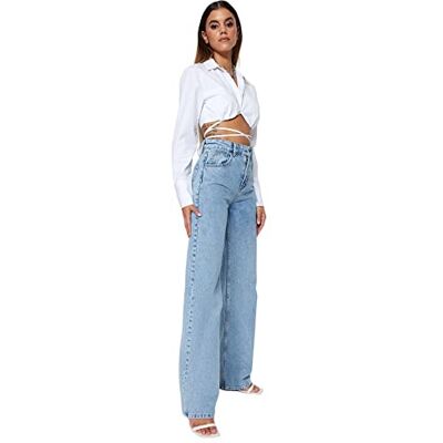 Trendyol Kvinnor hög midja vida ben jeans med vida ben, ljusblå, 34, Ljusblått, 60 SE Trendyol Kvinnor hög midja vida ben jeans med vida ben, ljusblå, 34, Ljusblått, 60 SE