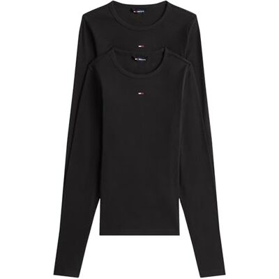Tommy Jeans TJW 2-pack Slim Essential Rib LS DW0DW17716, Multi, XL, Multi (svart/svart), XL Tommy Jeans TJW 2-pack Slim Essential Rib LS DW0DW17716, Multi, XL, Multi (svart/svart), XL