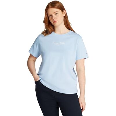 Tommy Hilfiger kvinnors CRV REG SCRIPT C-NK TEE SS WW0WW46073, blå, 46, Blå Breezy blå, 46 EU Tommy Hilfiger kvinnors CRV REG SCRIPT C-NK TEE SS WW0WW46073, blå, 46, Blå Breezy blå, 46 EU