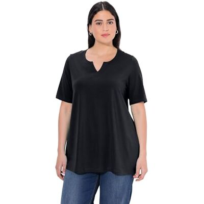 Ulla Popken Damer, A-linje, tunika-hals, halvärm T-shirt, Svart skönhet, 54 Ulla Popken Damer, A-linje, tunika-hals, halvärm T-shirt, Svart skönhet, 54