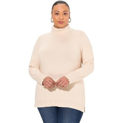 Ulla Popken dam stora storlekar överdimensionerade plus size polotröja, breda ribbade muddar, långärmad, Naturlig melange, 62/64 SE Ulla Popken dam stora storlekar överdimensionerade plus size polotröja, breda ribbade muddar, långärmad, Naturlig melange, 62/64 SE