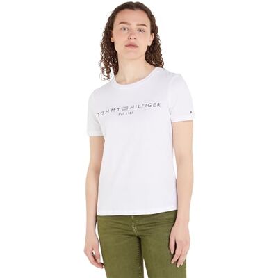 Tommy Hilfiger Dam Reg Corp Logo C-nk Ss S/S stickade toppar, Th optik vit, M Tommy Hilfiger Dam Reg Corp Logo C-nk Ss S/S stickade toppar, Th optik vit, M