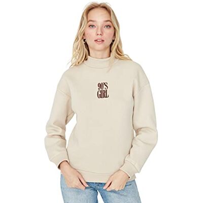 Trendyol Dam TWOAW21SW0019/Bej sweatshirt, beige, XL, BEIgE Trendyol Dam TWOAW21SW0019/Bej sweatshirt, beige, XL, BEIgE