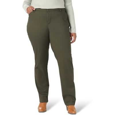 Lee Women's Size Wrinkle Free Relaxed Fit Straight Leg Pant, Frontier Olive, 24 Plus Medium Lee Women's Size Wrinkle Free Relaxed Fit Straight Leg Pant, Frontier Olive, 24 Plus Medium