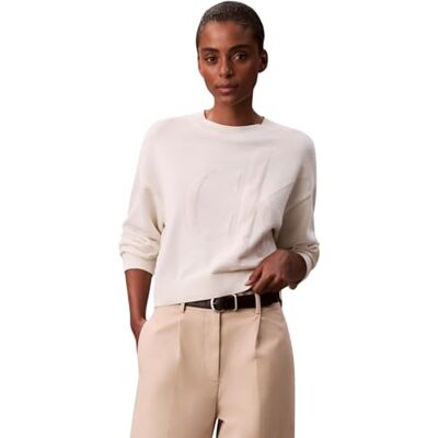 Calvin dam långärmad slät bomull CK Jac LV047E304G tröjor, vit (Tofu), XL, Vit (Tofu), XL Calvin dam långärmad slät bomull CK Jac LV047E304G tröjor, vit (Tofu), XL, Vit (Tofu), XL