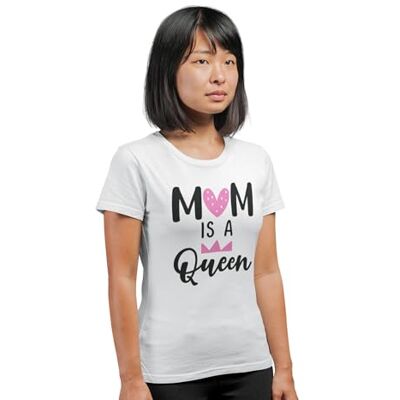 REPUBLIC OF CALIFORNIA Mors drottning T-shirt humoristisk mors dag idé casual stil dammode personliga kläder, Vitt och blått, XXL REPUBLIC OF CALIFORNIA Mors drottning T-shirt humoristisk mors dag idé casual stil dammode personliga kläder, Vitt och blått, XXL