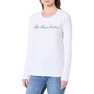 Pepe Jeans dam W Basic Stretch Logo L/S T-shirt, Vit (vit), M Pepe Jeans dam W Basic Stretch Logo L/S T-shirt, Vit (vit), M