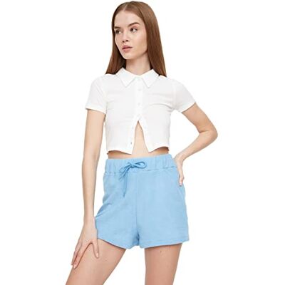 Trendyol Kvinnors blå basic stickade shorts & bermuda casual shorts, XS Trendyol Kvinnors blå basic stickade shorts & bermuda casual shorts, XS