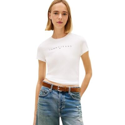 Tommy Jeans Tjw Slim Linear Tee Ext Dw0dw18398 T-shirt S/S, vit (ecru), XXS dam Tommy Jeans Tjw Slim Linear Tee Ext Dw0dw18398 T-shirt S/S, vit (ecru), XXS dam