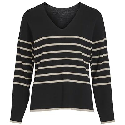 Vila VIOSTRIA V-hals L/S REV TOP-NOOS, Svart skönhet/ränder: fjädergrå, XS Vila VIOSTRIA V-hals L/S REV TOP-NOOS, Svart skönhet/ränder: fjädergrå, XS