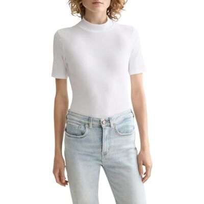 Scotch & Soda Core Mock Neck Rib T-shirt för kvinnor, Vit 100, M Scotch & Soda Core Mock Neck Rib T-shirt för kvinnor, Vit 100, M