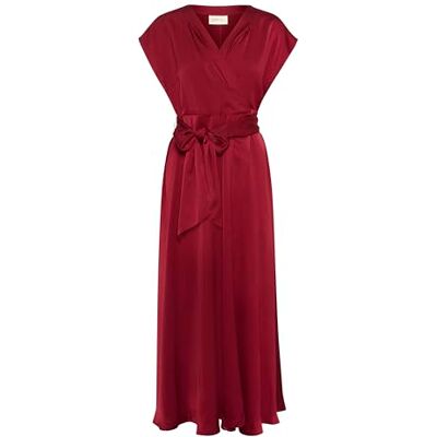 Cream dam Women's Maxi Dress Formal V-neck Short Sleeves Tying Belt Ankle Length Klänning Cream dam Women's Maxi Dress Formal V-neck Short Sleeves Tying Belt Ankle Length Klänning
