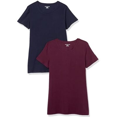 Amazon Essentials Women's Kortärmad T-shirt med rund hals klassisk passform, Pack of 2, Marinblå/Vinröd, XL Amazon Essentials Women's Kortärmad T-shirt med rund hals klassisk passform, Pack of 2, Marinblå/Vinröd, XL
