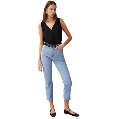 Trendyol Dam basic normal midja raka ben mamma jeans, BLÅ, 70 SE Trendyol Dam basic normal midja raka ben mamma jeans, BLÅ, 70 SE