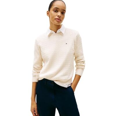 Tommy Hilfiger Dam CO KABEL C-NK LS TRÖJA WW0WW44993, Beige, XXXL, Beige (ljung elfenbensblomblad), 3XL Tommy Hilfiger Dam CO KABEL C-NK LS TRÖJA WW0WW44993, Beige, XXXL, Beige (ljung elfenbensblomblad), 3XL