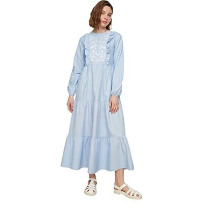 Trendyol Dammode maxi smock crew neck vävd klänning, blå, 40 Trendyol Dammode maxi smock crew neck vävd klänning, blå, 40