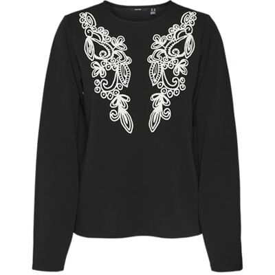 VERO MODA VMGIRA LS TOP JRS GA, Svart/tryck: snövit, XS VERO MODA VMGIRA LS TOP JRS GA, Svart/tryck: snövit, XS