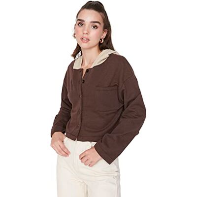 Trendyol Dam vanlig basic huva stickad tröja, Brun, L Trendyol Dam vanlig basic huva stickad tröja, Brun, L