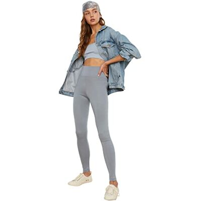 Trendyol Kvinnor, grå hög midja, basic, stickade tights, leggings, L Trendyol Kvinnor, grå hög midja, basic, stickade tights, leggings, L