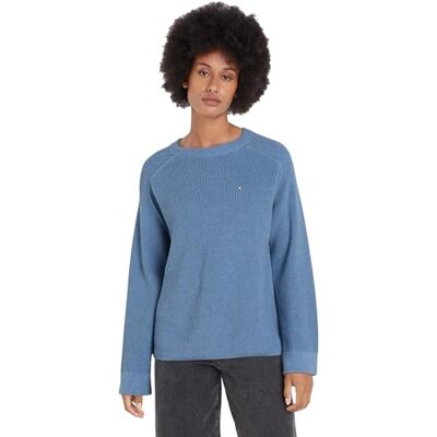 Tommy Hilfiger Dam Co Cardi Stitch C-nk SWT Pullovers, Fartyg blå melange, XS Tommy Hilfiger Dam Co Cardi Stitch C-nk SWT Pullovers, Fartyg blå melange, XS