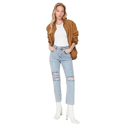 Trendyol Dam hög midja breda ben raka jeans, BLÅ, 60 SE Trendyol Dam hög midja breda ben raka jeans, BLÅ, 60 SE