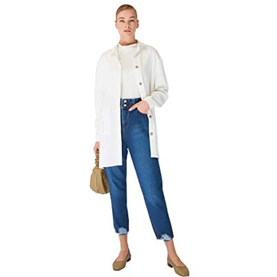 Trendyol Dam 100% bomull höjd midja mamma svans jeans, blå, 36 Trendyol Dam 100% bomull höjd midja mamma svans jeans, blå, 36
