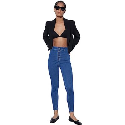 Trendyol Dam basic hög midja skinny fit jegging-jeans, BLÅ, 64 SE Trendyol Dam basic hög midja skinny fit jegging-jeans, BLÅ, 64 SE