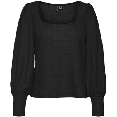VERO MODA VMBELITA LS Square Neck Short Top JRS, svart, XS VERO MODA VMBELITA LS Square Neck Short Top JRS, svart, XS