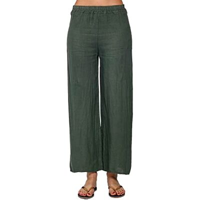 Bonateks Dambyxor 100% linne tillverkade i Italien, rena linne byxor elastisk midja, ljus khaki, storlek: M, Khaki klar, M Bonateks Dambyxor 100% linne tillverkade i Italien, rena linne byxor elastisk midja, ljus khaki, storlek: M, Khaki klar, M