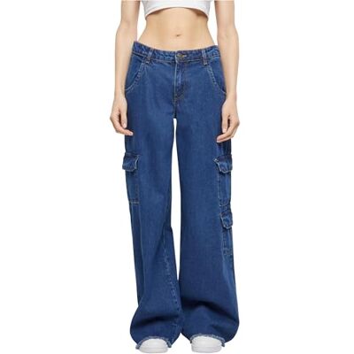 Urban Classics dam dam dam Mid Waist Cargo Denim byxor, Mid Indigo tvättad, 31 Urban Classics dam dam dam Mid Waist Cargo Denim byxor, Mid Indigo tvättad, 31