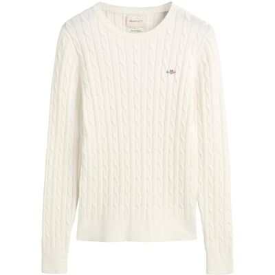 GANT Dam stretch bomull kabel C-hals tröja, Äggskal, XL GANT Dam stretch bomull kabel C-hals tröja, Äggskal, XL