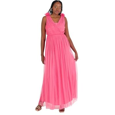 Anaya with Love Maxiklänning för dam ärmlös V-hals Sequin Embellished Tyll Ruffle Shoulder A-Line Brudklänning Prom Ball Gown Klänning för kvinnor, Varm rosa, 40 Anaya with Love Maxiklänning för dam ärmlös V-hals Sequin Embellished Tyll Ruffle Shoulder A-Line Brudklänning Prom Ball Gown Klänning för kvinnor, Varm rosa, 40