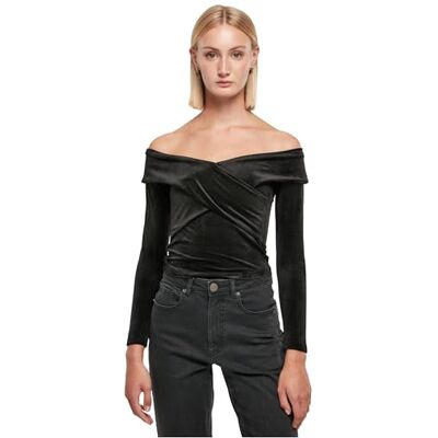 Urban Classics Kvinna T-Shirt Ladies Velvet Rib Crossed Off Shoulder Longsleeve, Black, XXL Urban Classics Kvinna T-Shirt Ladies Velvet Rib Crossed Off Shoulder Longsleeve, Black, XXL