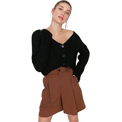 Trendyol Vanlig standard v-ringad stickad kofta, Svart, M Trendyol Vanlig standard v-ringad stickad kofta, Svart, M